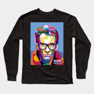 Abstract Geometric Elvis Popart Costello in WPAP Long Sleeve T-Shirt